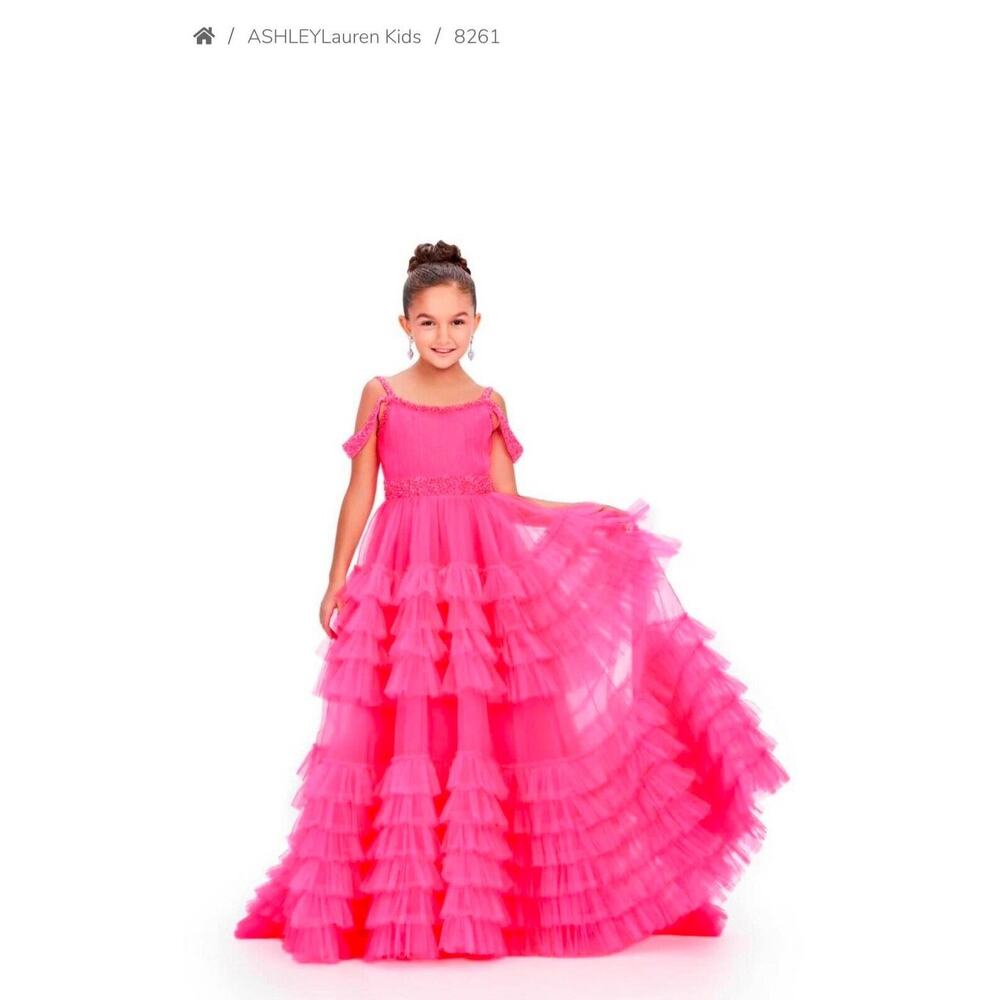 Ashley Lauren Girls Hot Pink Pageant Dress; Size 4 (street size7/8)